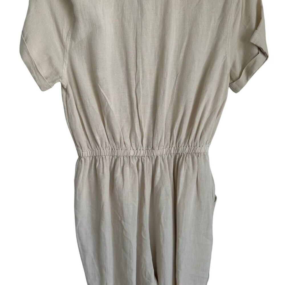 Jessica Simpson Short Sleeve Linen Jumpsuit Beige Small - Picture 8 of 9